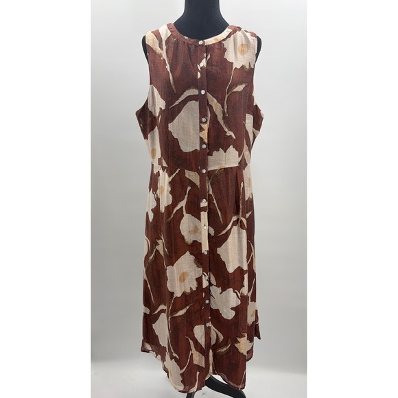 Ann Taylor Factory Dresses & Skirts - Ann Taylor Factory Womens Brown Floral Lyocell Linen Button Front Midi Dress 14
